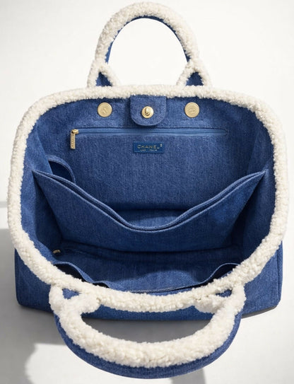 Chanel 19A New York Egypt Denim Shearling Hieroglyph Coco Shopping Tote