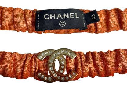 CHANEL 22P PINK CORAL ORANGE RIBBED METALLIC LUREX COLLARED MAXI DRESS FR 46