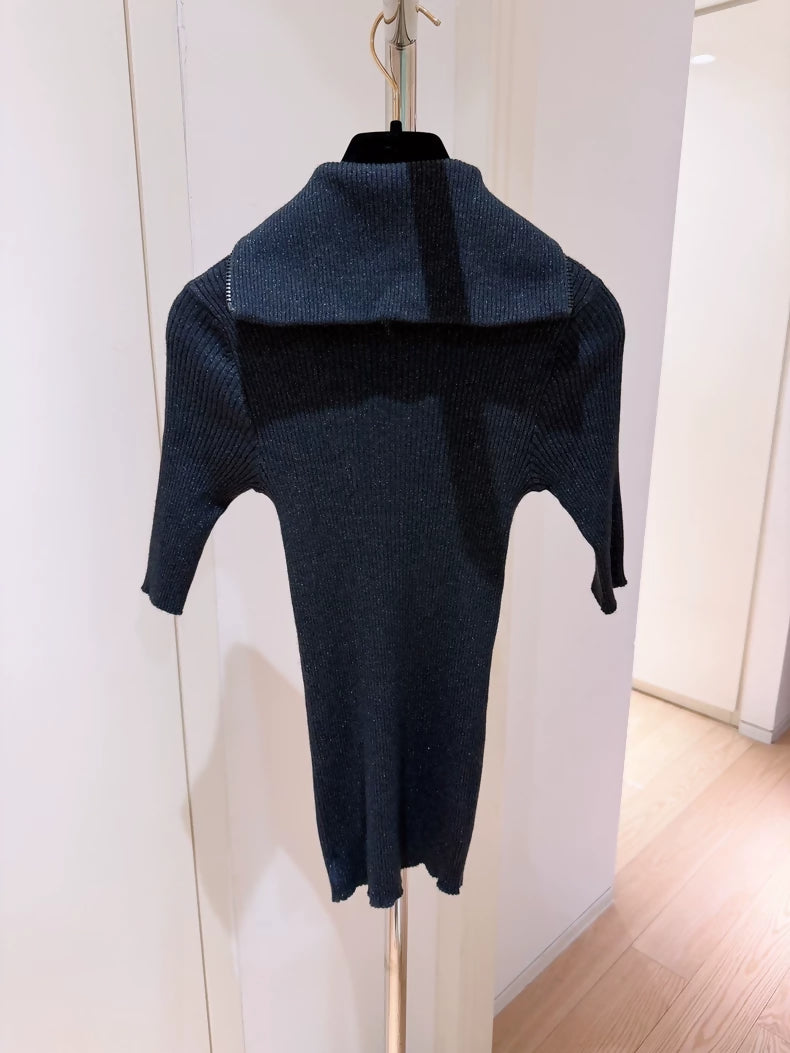 Brunello Cucinelli dark blue half-zip ultra-thin cashmere knit sweater