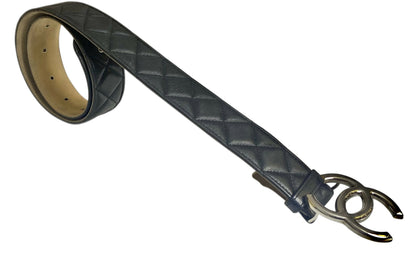 Chanel 14A Black Quilted Lambskin Silver CC Logo Belt 80/32