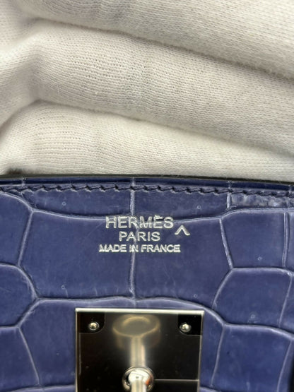Hermès Birkin 30 Bleu Électrique (7E) Shiny Porosus Crocodile with Hardware Square