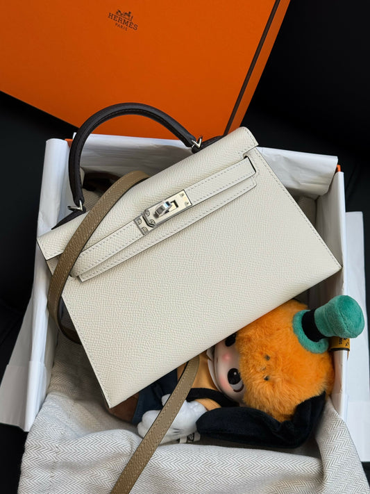 Hermès Tricolor Mini Kelly II Nata, Rouge H & Biscuit Epsom Leather with Palladium Hardware