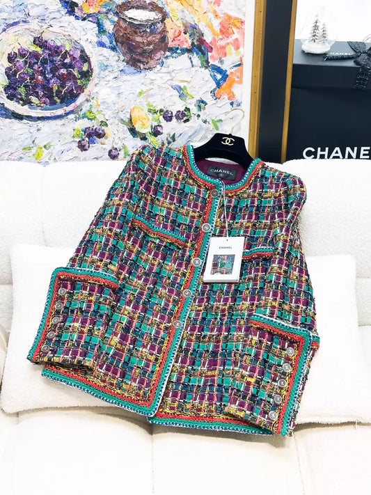 Chanel 2017 multicolour mosaic tweed jacket