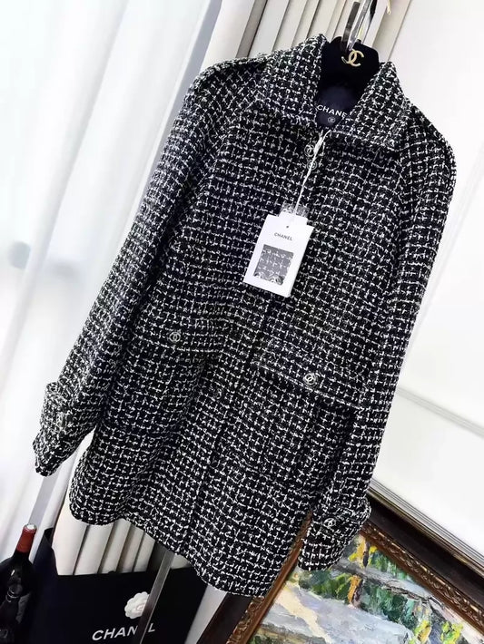 Chanel 20S Black & white tweed coat