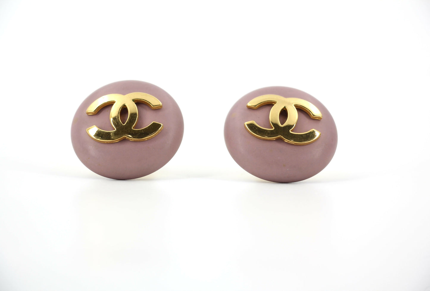 Chanel Vintage 87 Resin Purple Pink CC Logo Large Round Clip-on Earrings