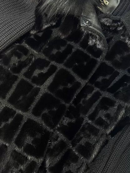 Fendi black fur hooded long winter coat