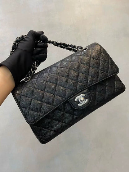 Chanel CF Black Lychee leather Medium Size