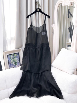 Chanel 24S black silk organza slip dress