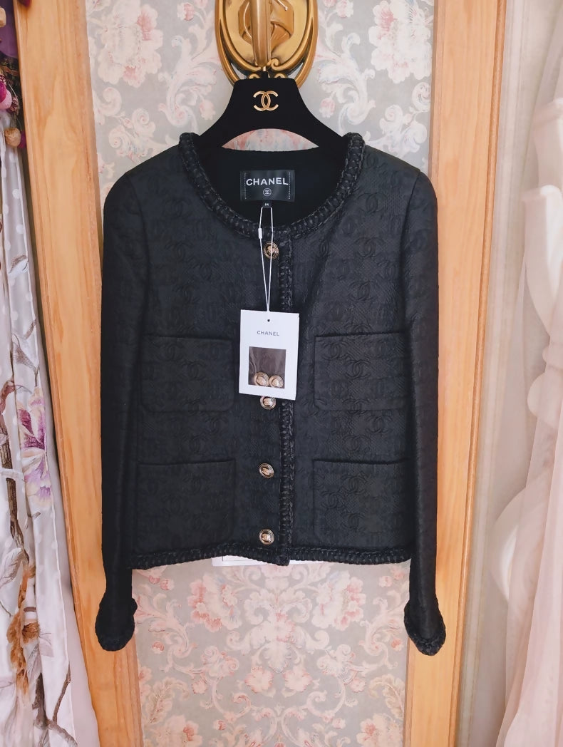 Chanel classic black embossed jacket