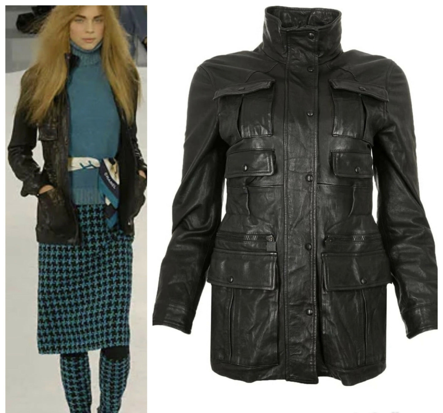 Chanel 07A Black Lambskin Leather Utility Jacket Coat FR 40