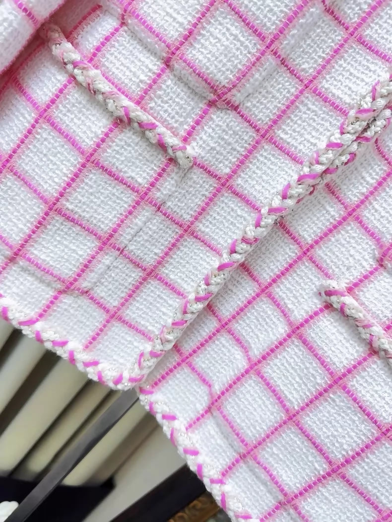 Chanel 23c Pink white Check tweed Jacket