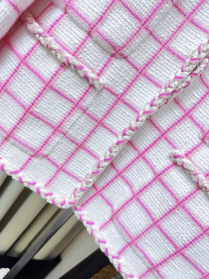 Chanel 23c Pink white Check tweed Jacket