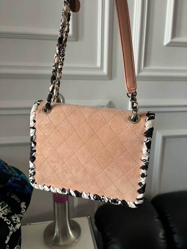 Chanel 22c light Pink with black and white lace trimSquare flap bag
