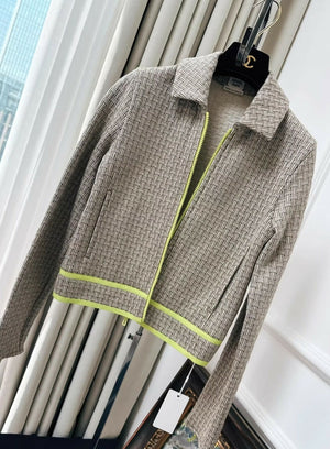 Hermes Khaki and Fluorescent Yellow H Letter Jacket