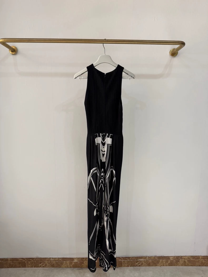 Hermes black white silk jumpsuit