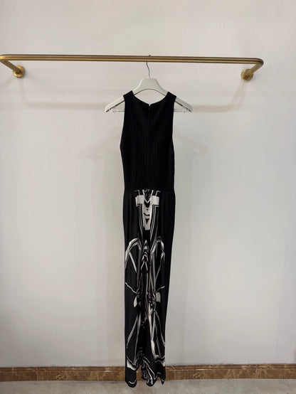 Hermes black white silk jumpsuit