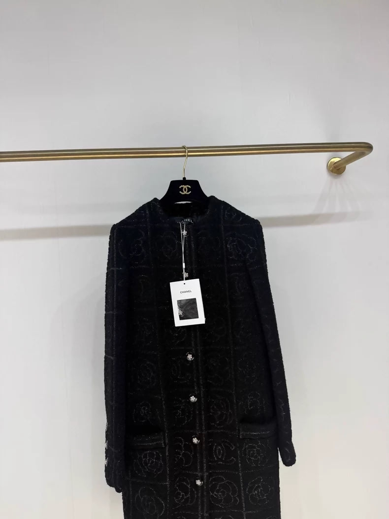 Chanel 23K black camellia coat