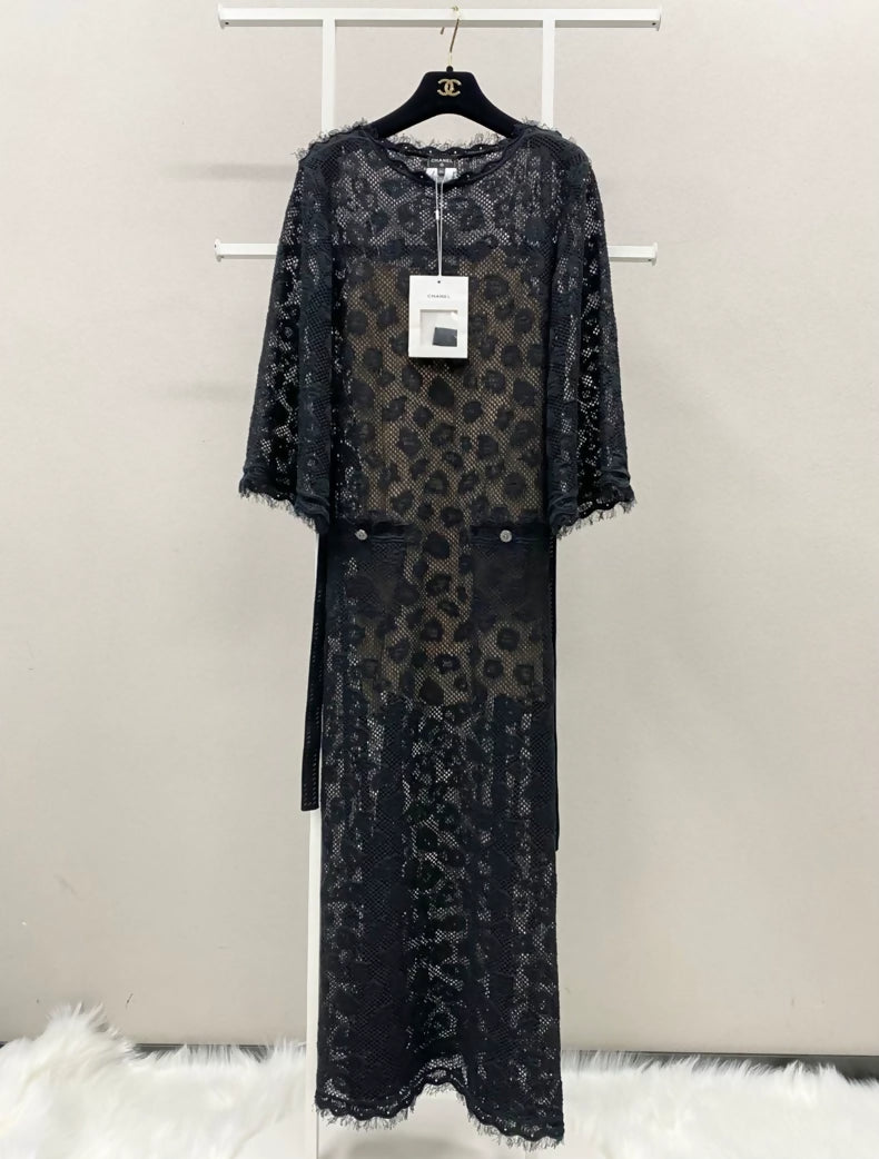 Chanel 22S Black Lace Maxi Dress