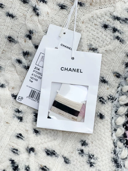 Chanel 21A black and white polka dot knit turtleneck sweater