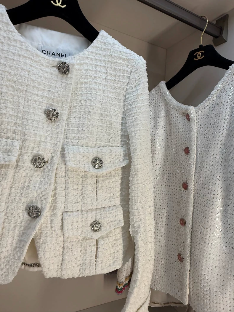Chanel 22C white tweed jacket