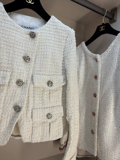 Chanel 22C white tweed jacket