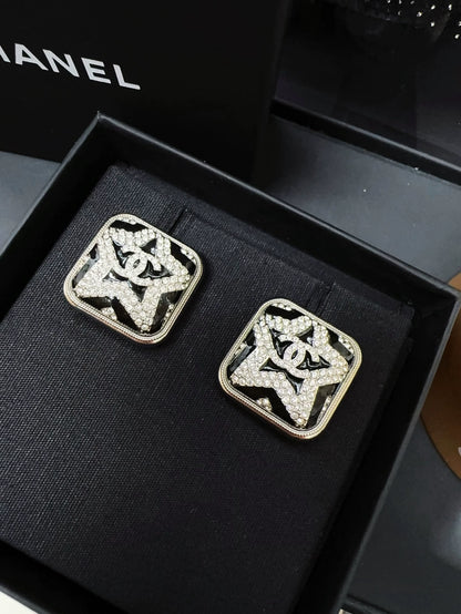 Chanel 23k star full diamond cube earrings