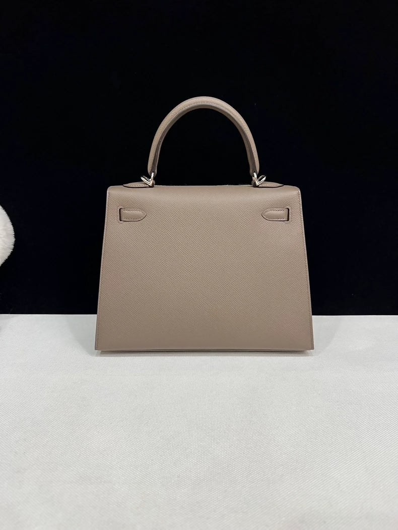 Hermes Kelly 25 Étoupe Grey Epsom Leather Palladium Hardware
