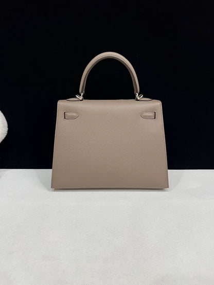 Hermes Kelly 25 Étoupe Grey Epsom Leather Palladium Hardware