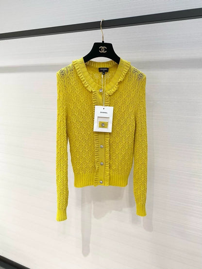 Chanel 25C yellow cardigan with ruffles