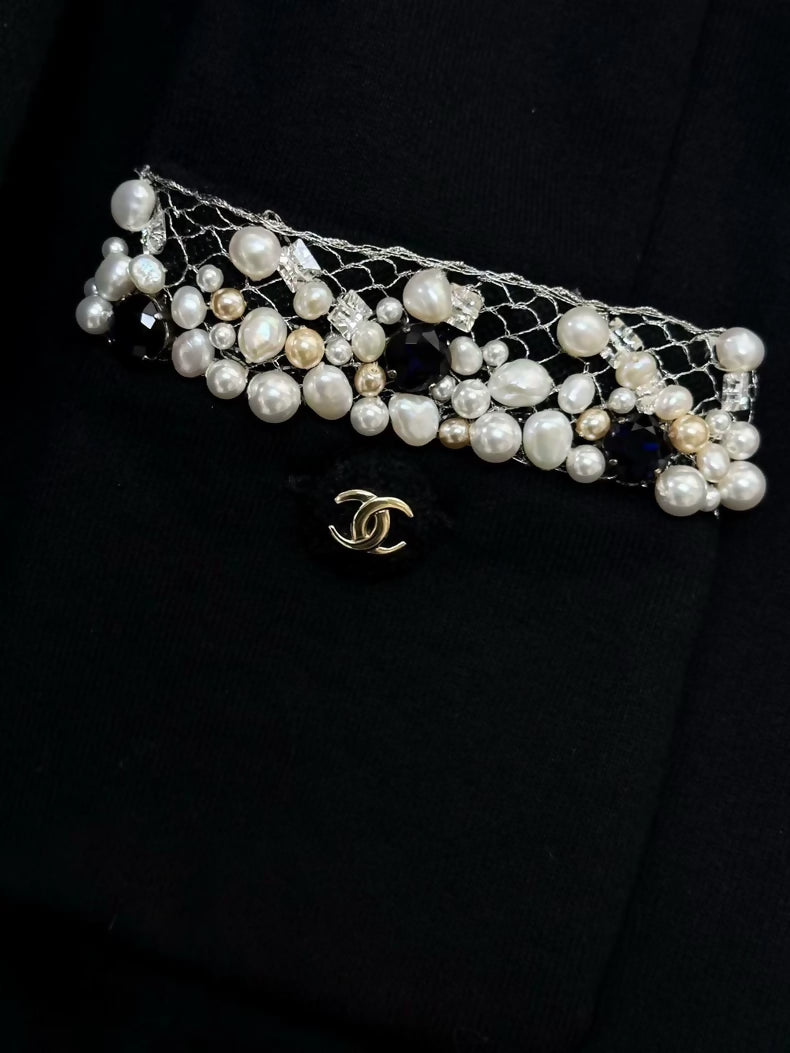 Chanel 20A black tweed & pearls jacket