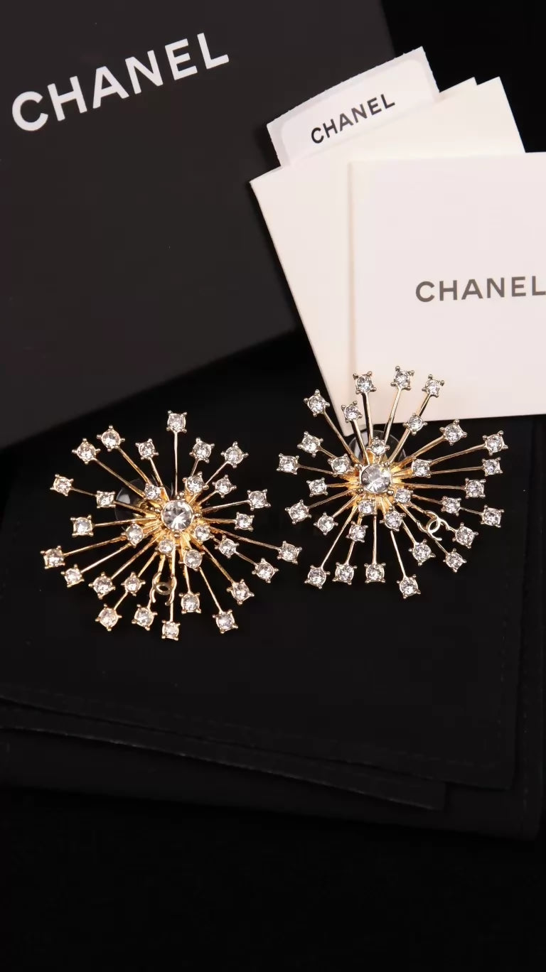 Chanel 26S Gold Rhinestone Firework Earrings