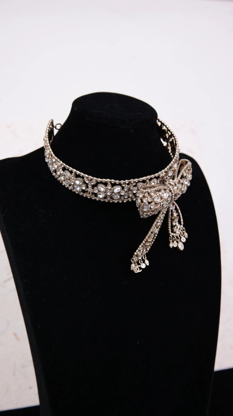Chanel 2009 Moscow Collection Rhinestone Bow Choker Necklace