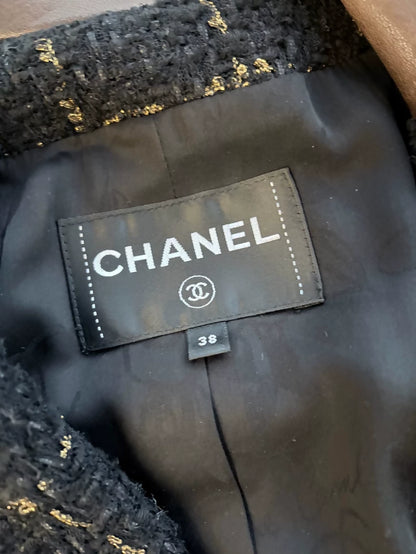 Chanel 16k black and gold tweed & leather jacket