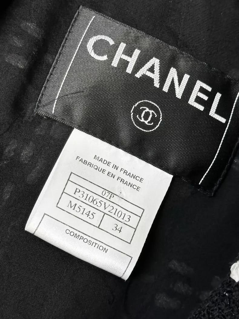 Chanel 07P black and white fringed tweed jacket & dress set