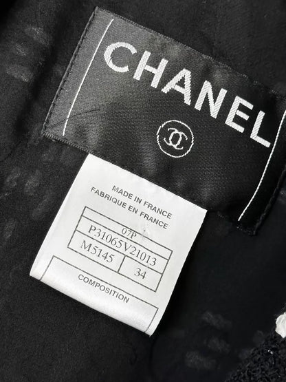 Chanel 07P black and white fringed tweed jacket & dress set