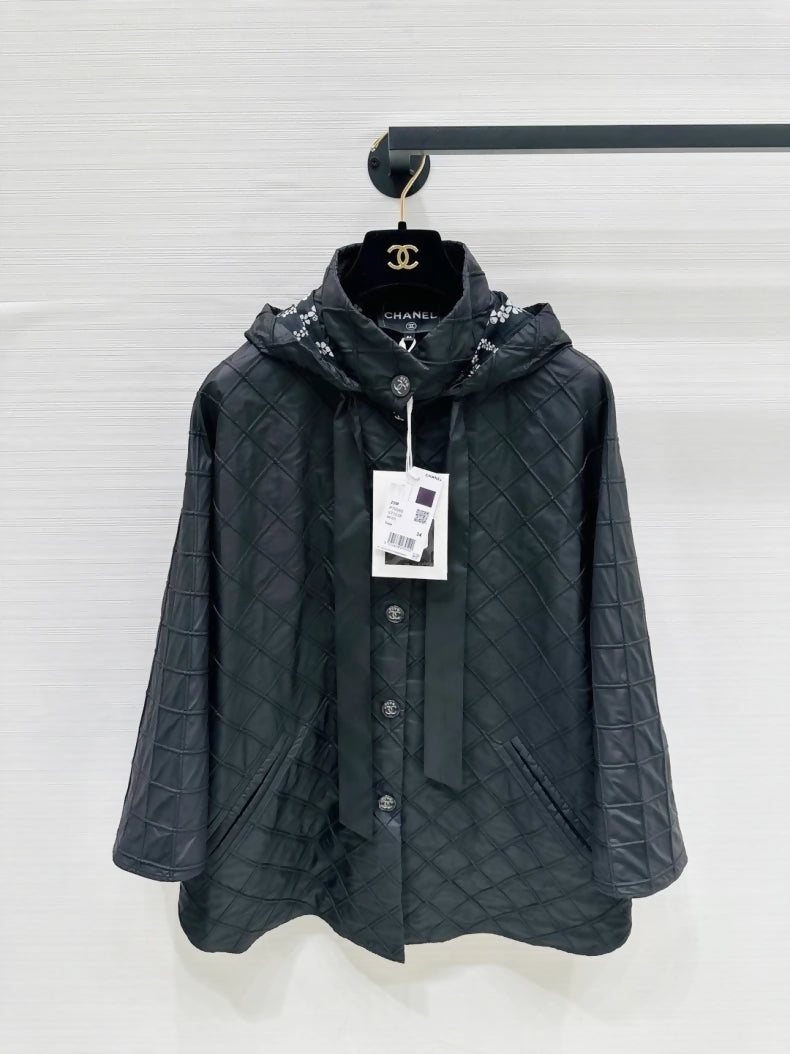 Chanel 25m new black cape hooded jacket