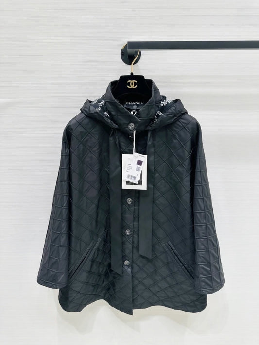 Chanel 25m new black cape hooded jacket