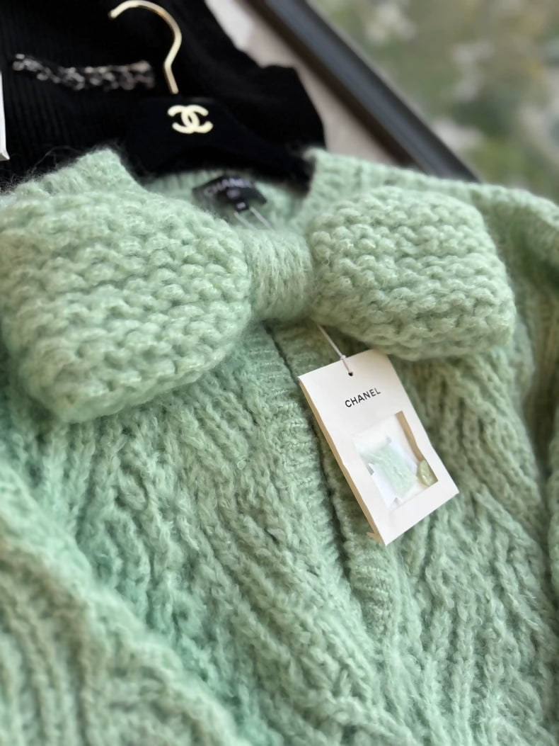 Chanel 25k mint green oversized bow sweater