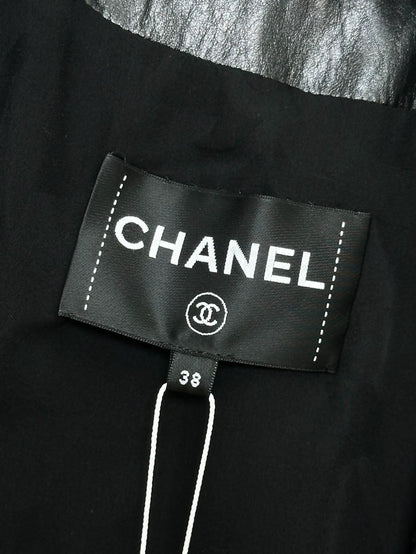 Chanel 23A black leather & lace jacket