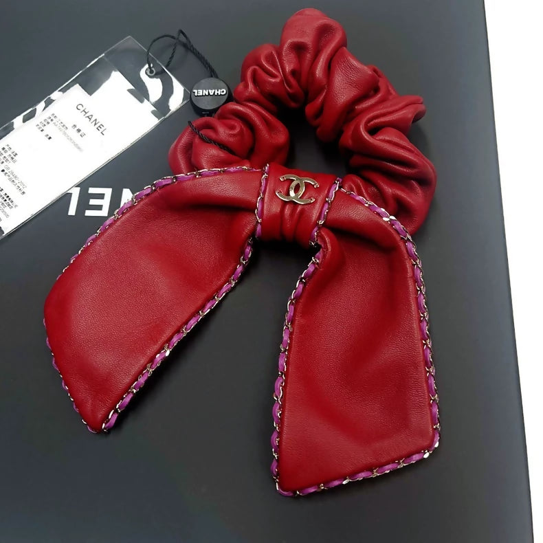 Chanel Spring/Summer 2021 Collection Burgundy lambskin scrunchie with bow