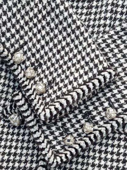 Chanel 15K brown houndstooth knotted crystal-buttoned coat