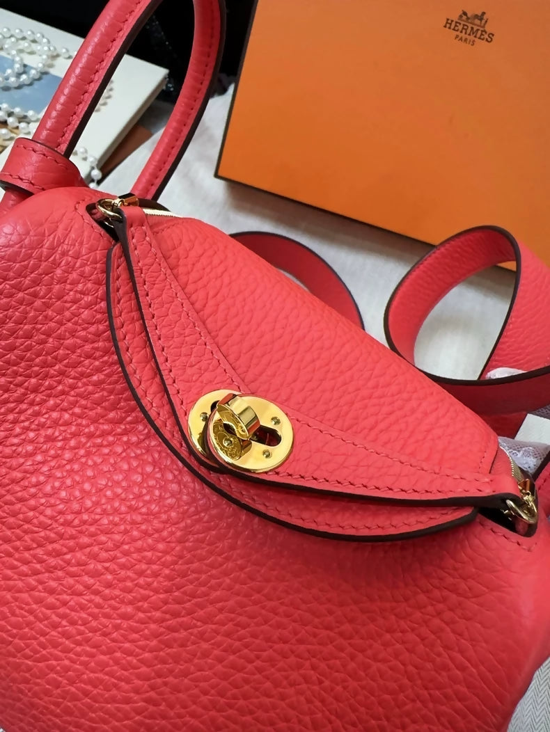 Hermes Mini Lindy bag gold hardware Texas pink