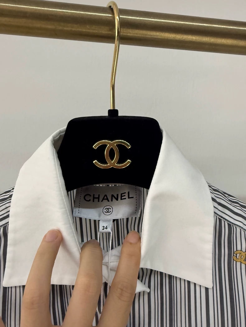Chanel 23C Embroidery Striped Double C Floral Shirt Jacket
