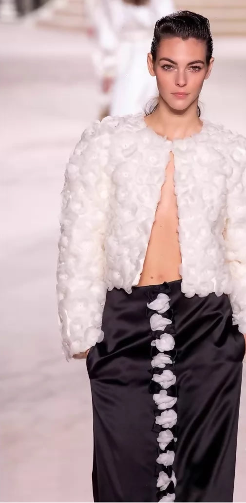 Chanel 20A Black Satin Camellia Skirt