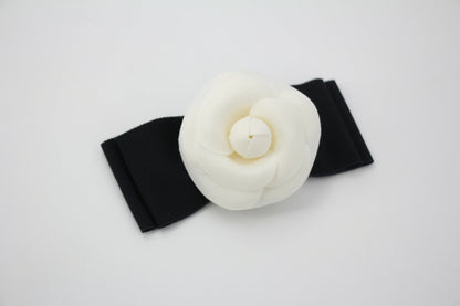 Chanel Vintage 81-85 Fabric Ribbon Black Camellia Brooch