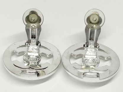 Chanel Vintage 97P Silver Circle Latch Clip-on Earrings