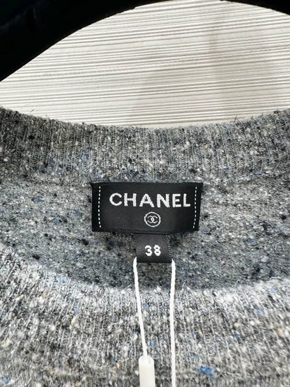 Chanel 26B Grey Shoulder Button Knit Short-Sleeve T-Shirt