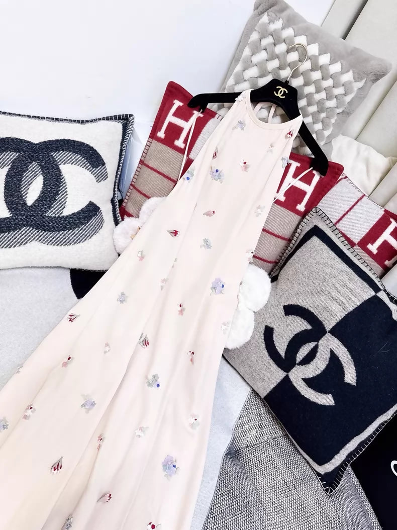 Chanel 23C nude floral beaded dress