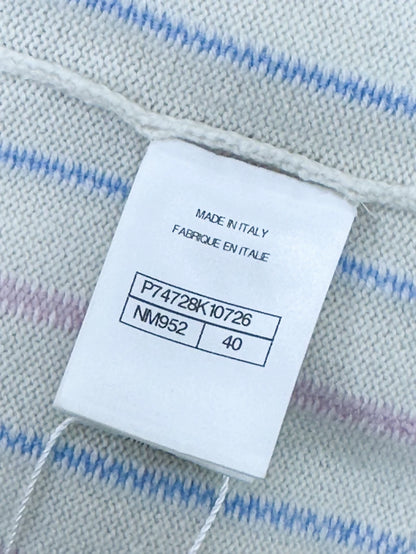 Chanel 23P white, light blue and pink striped knit top