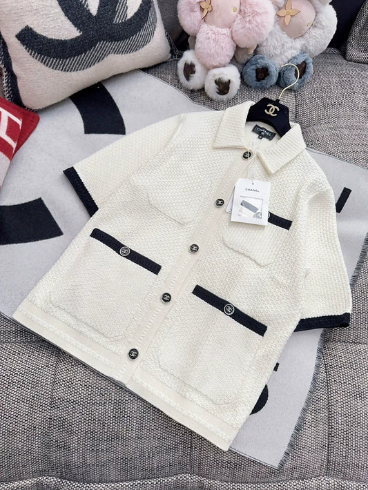 Chanel 24p ecru & black Polo shirt